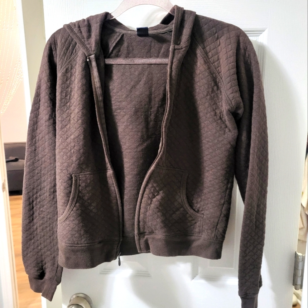 brown quilted hoodie zip up size medium